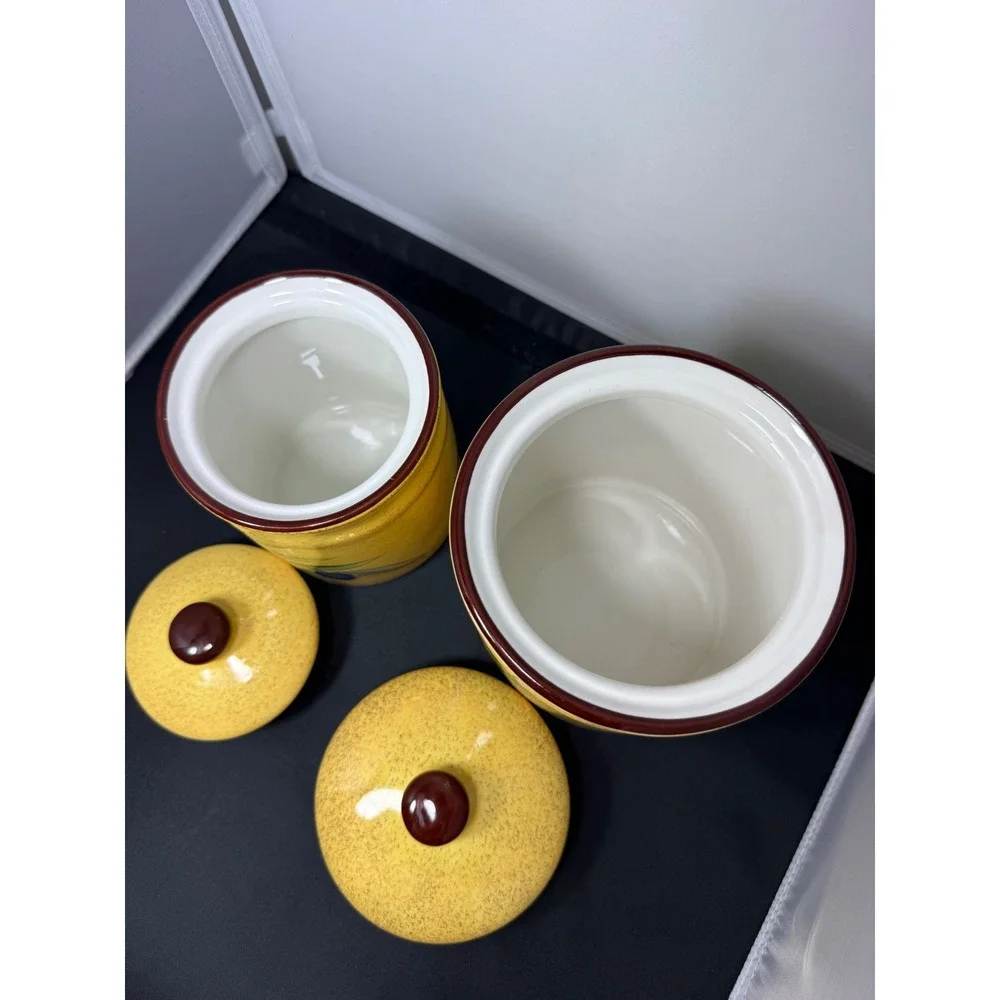 Vintage Italian‎ Style Yellow Cookie Jars Kitchen Storage Canisters Set of 2